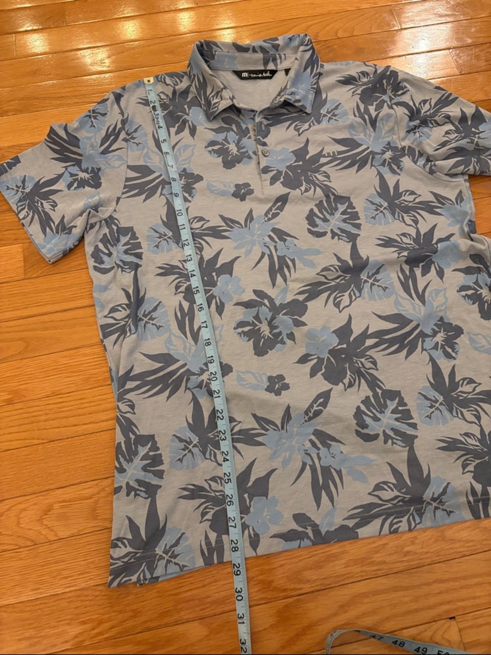 Travis Mathew Blue and Charcoal Floral Polo Shirt - Picture 9 of 9